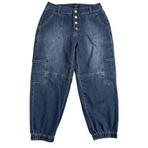 Flamingals Pocket Jeans Barrel Leg Cropped Stretch High Waist Women's Large 29"